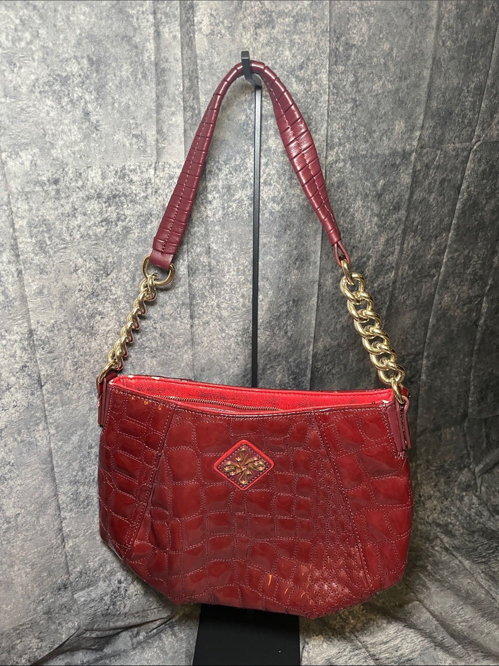 Simply Vera Vera Wang Red Croc-Embossed Shoulder Hobo with Gold Chain